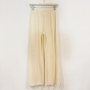 Commense Pleated Wide Leg Split Hem Trouser Pants in Cream Tan Party Size Medium